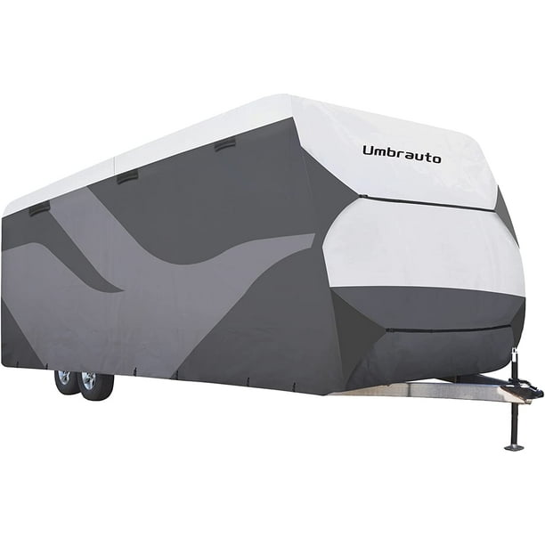 Gray/White Umbrauto Upgraded Waterproof Travel Trailer RV Cover Windproof Dupont Tyvek Anti-UV Top with 4 Layers Non-Woven Sides Durable Breathable Deluxe Camper Covers Ripstop Gray/White Umbrauto Upgraded Waterproof Travel Trailer RV Cover Windproof Dupont Tyvek Anti-UV Top with 4 Layers Non-Woven Sides Durable Breathable Deluxe Camper Covers Ripstop